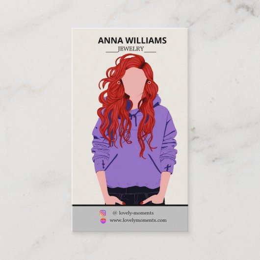 長いモダン巻き毛の赤い女の子のイヤリングディスプレイ 名刺 (正面)