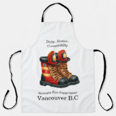 長いユニーク一日の後で休んでいる消防士のブーツ エプロン (正面)
