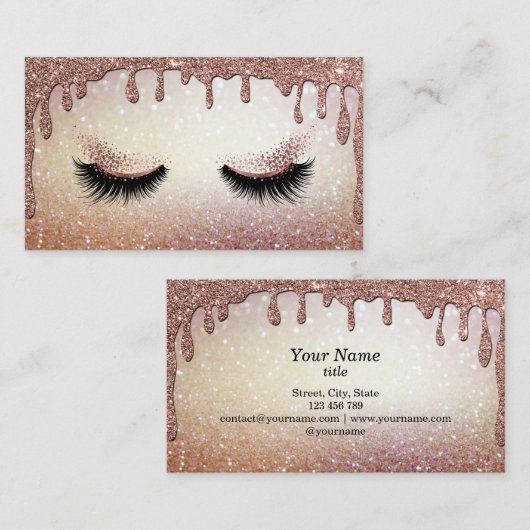 長いラッシュエクステンション化粧アーティスト滴下金ゴールド 名刺 (正面/裏面)