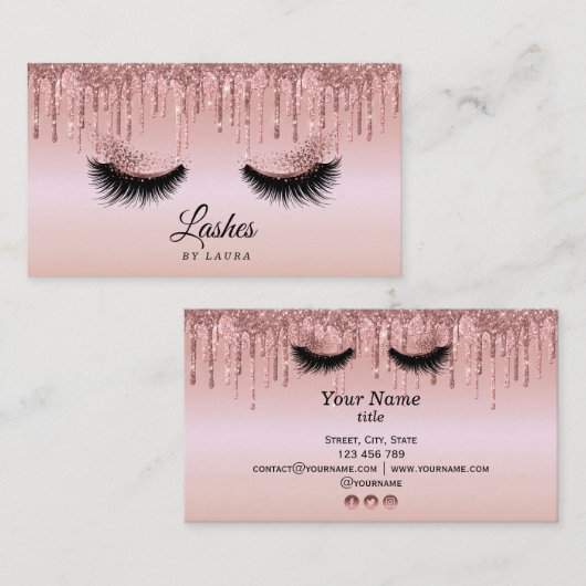 長いラッシュエクステンション化粧アーティスト滴下金ゴールド 名刺 (正面/裏面)