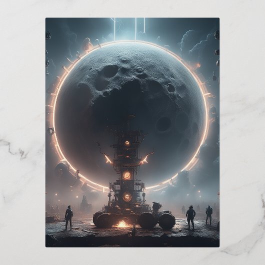 長い夜の後、満月が覗き始める 箔シーズンポストカード (正面)