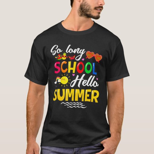 長い学校こんにちは夏休み Tシャツ (正面)