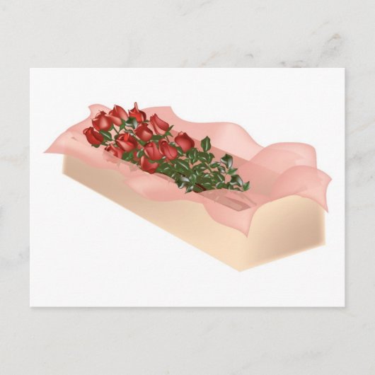 長い幹の赤いバラが箱の中 ポストカード (正面)