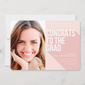 長い影のおめでとうからザグラッド赤面ピンク 招待状 (正面)