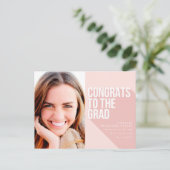 長い影のおめでとうのグレーの赤面ピンク ポストカード (スタンド正面)