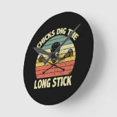 長い杖を掘る雛 ラウンド壁時計 (傾斜)