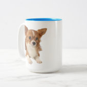 長い毛のチワワの小犬 ツートーンマグカップ (正面左)