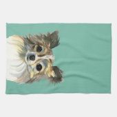 長い毛のチワワ犬の水彩画のポートレート キッチンタオル (横)