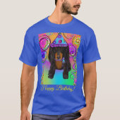 長い毛のブラック&タン・ドキシ― Tシャツ (正面)