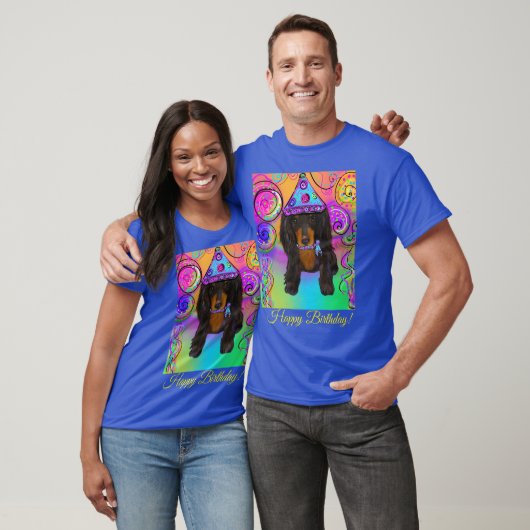 長い毛のブラック&タン・ドキシ― Tシャツ (ユニセックス)