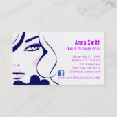 長い毛の女性の毛のメーキャップアーティスト 名刺 (裏面)