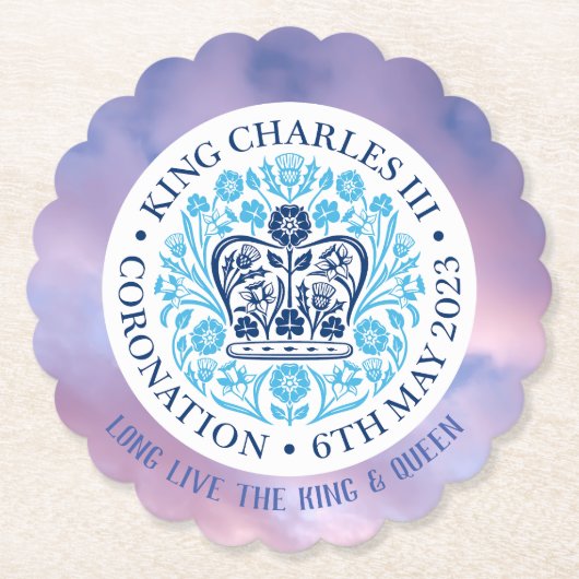 長い王と女王 – 戴冠式。編集可能。 ペーパーコースター (正面)