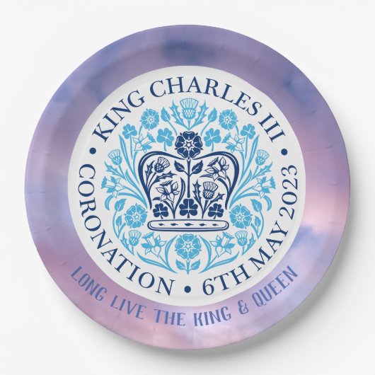 長い王と女王 – 戴冠式。編集可能。 ペーパープレート (正面)