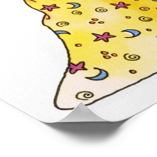 長い白い髭を生やした漫画のような微笑みの魔法使い ポスター (角)