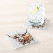 長い絵画牛の水色 ガラスコースター (アングル)