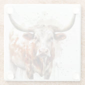 長い絵画牛の水色 ガラスコースター (裏面)