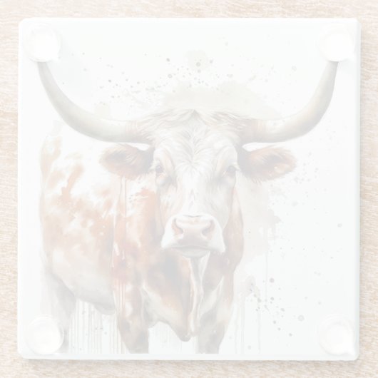 長い絵画牛の水色 ガラスコースター (裏面)