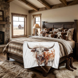 長い絵画牛の水色 フリースブランケット