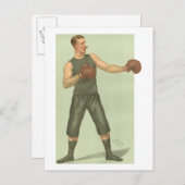 長い緑のトランクを持つヴィンテージのボクサー ポストカード (正面/裏面)