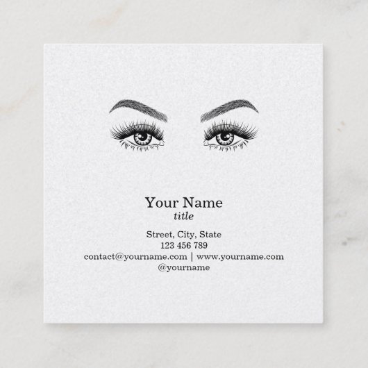 長い美しいまつげ目と眉の手描き スクエア名刺 (裏面)