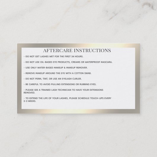 長い美しいまつ毛の拡張アフターケア 名刺 (裏面)