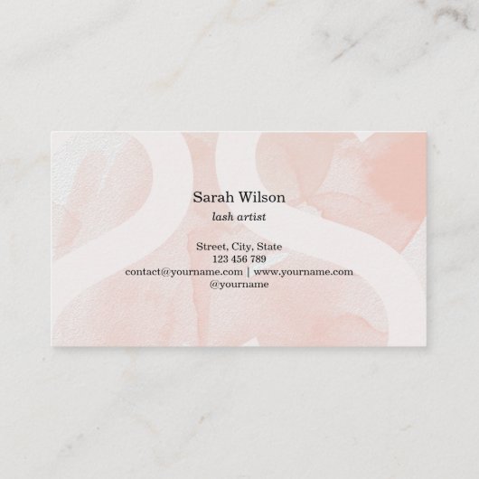 長い美しいまつ毛ほこりっぽいピンクの黒のスクリプト 名刺 (裏面)