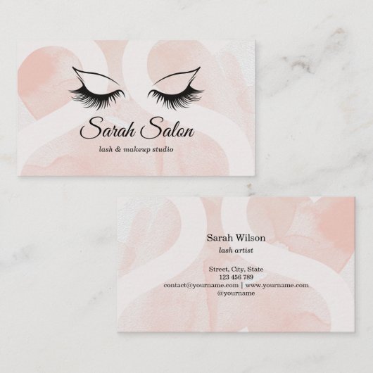 長い美しいまつ毛ほこりっぽいピンクの黒のスクリプト 名刺 (正面/裏面)