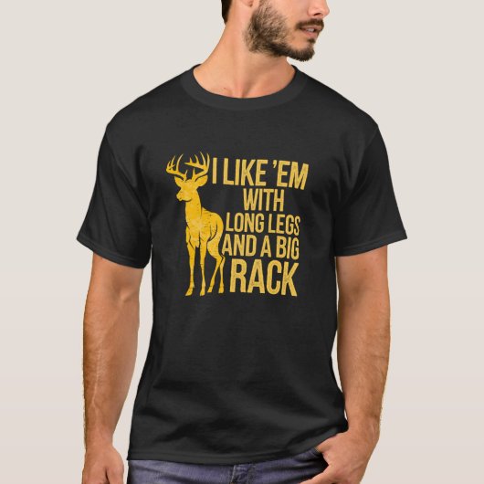 長い脚と大きな角の雄ジカ狩りが好き Tシャツ (正面)