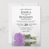 長い茎の薄紫紫のバラエレガントな結婚式 招待状 (正面)