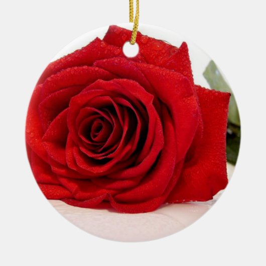 長い茎の赤いバラのオーナメント セラミックオーナメント (正面)