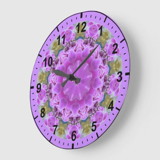 ~長い茎を持つ紫色のランがフラクタルを描く ラージ壁時計 (傾斜)