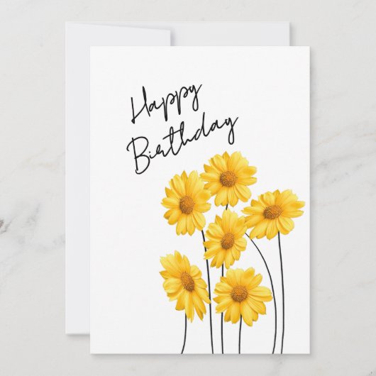 長い茎を持つ繊細な黄色の花誕生日 シーズンカード (正面)