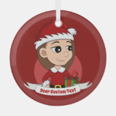 長い茶色の髪のクリスマスガール ガラスオーナメント (正面)