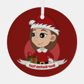 長い茶色の髪のクリスマスガール ガラスオーナメント (裏面)