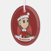 長い茶色の髪のクリスマスガール ガラスオーナメント (正面左)
