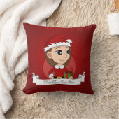 長い茶色の髪のクリスマスガール クッション (ブランケット)