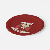 長い茶色の髪のクリスマスガール ペーパープレート (アングル)