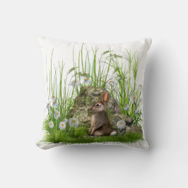 長い草のウサギそしてデイジーはクッションを置きます クッション