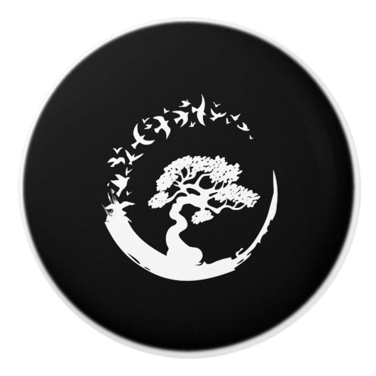 長い袖の周りを囲む盆栽 セラミックノブ (正面)