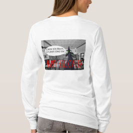 長い袖の女性ティー、ハッピーハローウィン魔女ネコ Tシャツ