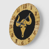 長い角の金ゴールド牛1 ラージ壁時計 (傾斜)