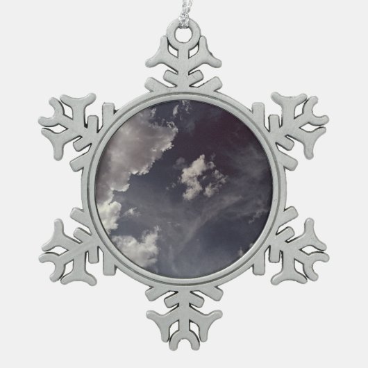 長い金属雲 スノーフレークピューターオーナメント (正面)