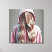 長い金髪の後ろに隠れている若い女性 キャンバスプリント (正面)