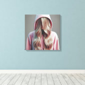 長い金髪の後ろに隠れている若い女性 キャンバスプリント (インサイチュ (ウッドフロア))
