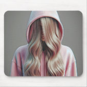 長い金髪の後ろに隠れている若い女性 マウスパッド (正面)