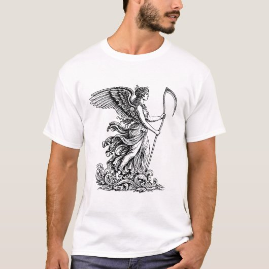 長い鎌を持つギリシャの女神ヴィーナス Tシャツ (正面)