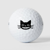 長い頬髯の笑顔の猫 ゴルフボール (正面)