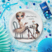 長い首の幅の広い目初期のの女の子と犬 ペーパープレート (パーティー)