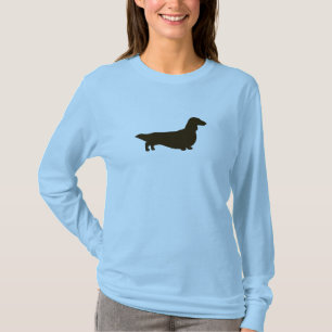 長い髪のダックスフントのシルエット のウインナー犬 Tシャツ