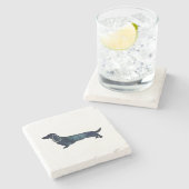 長い髪のダックスフントシルエット黒水彩 ストーンコースター (横)